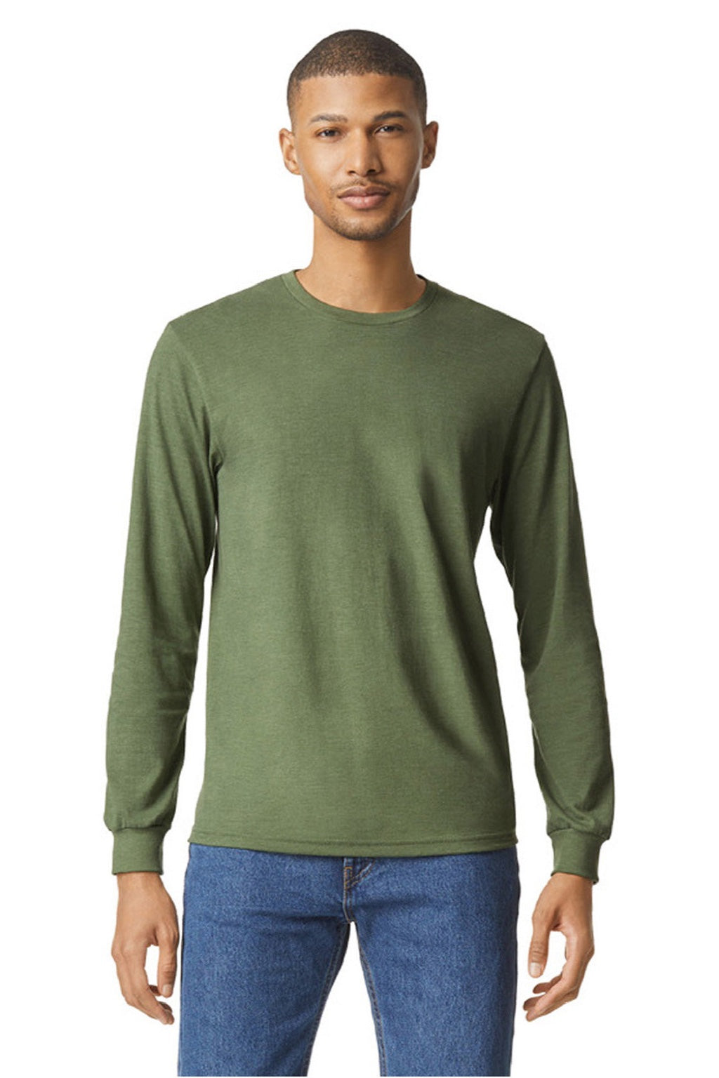 Gildan 64440CVC Mens Softstyle CVC Long Sleeve Crewneck T-Shirt Cactus Green Model Front