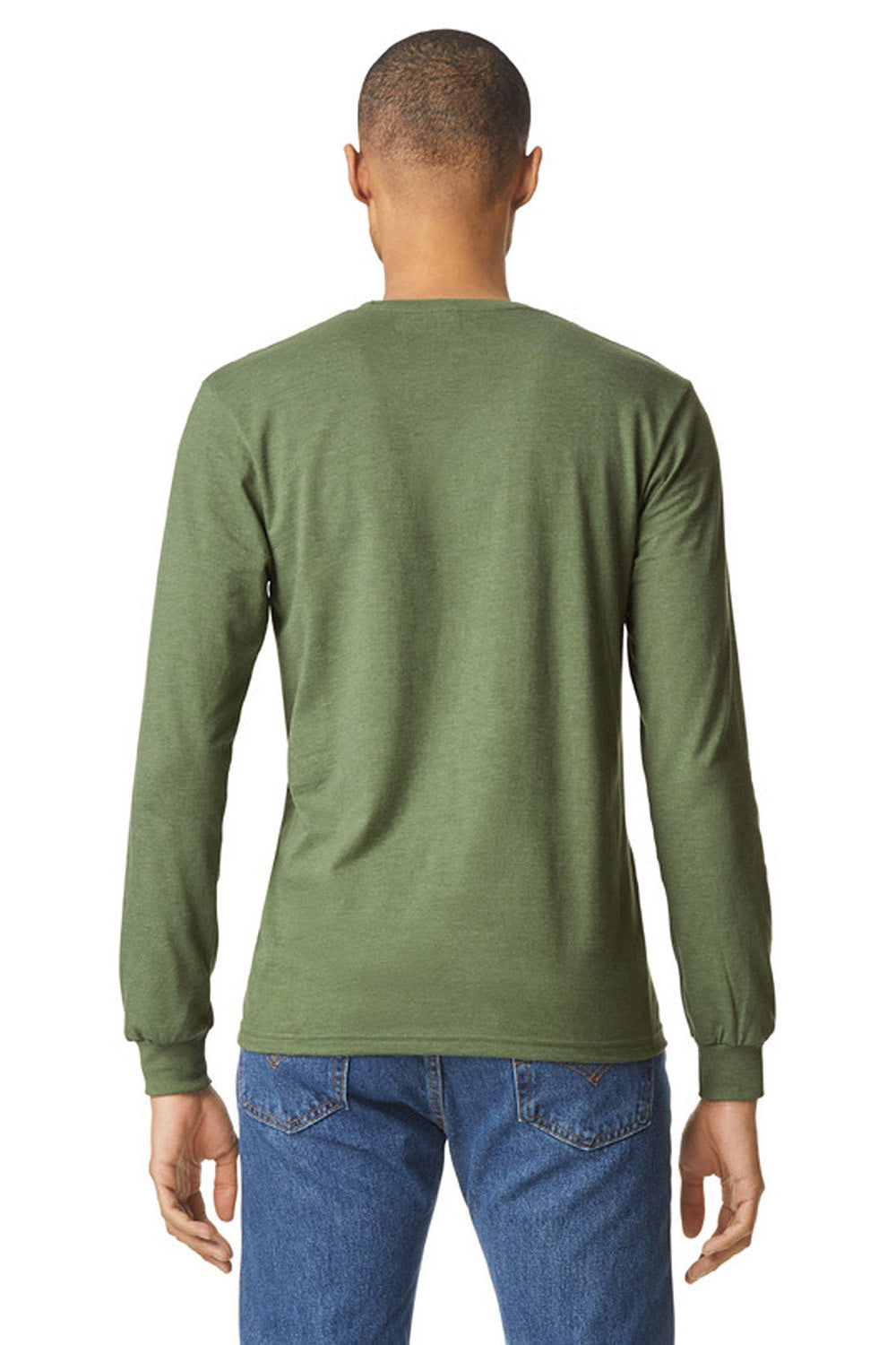 Gildan 67400 Mens Softstyle CVC Long Sleeve Crewneck T-Shirt Cactus Green Model Back