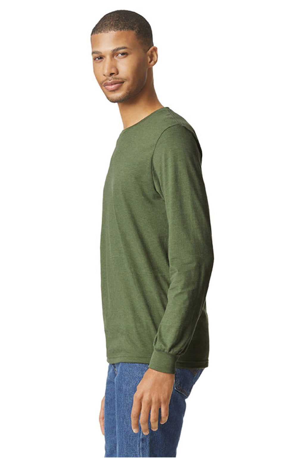 Gildan 64440CVC Mens Softstyle CVC Long Sleeve Crewneck T-Shirt Cactus Green Model Side