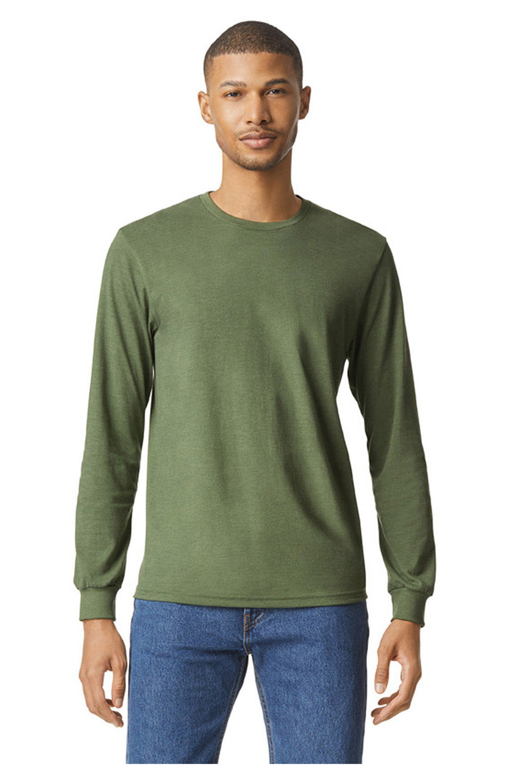 Gildan 67400 Mens Softstyle CVC Long Sleeve Crewneck T-Shirt Cactus Green Model Front
