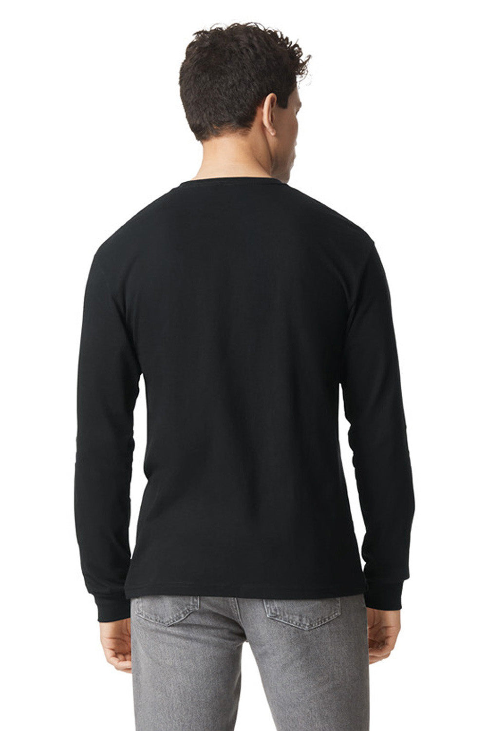 Gildan 67400 Mens Softstyle CVC Long Sleeve Crewneck T-Shirt Pitch Black Model Back