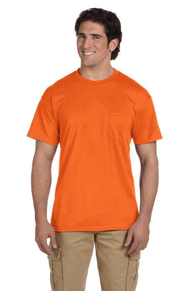 Gildan 8300 Mens DryBlend Moisture Wicking Short Sleeve Crewneck T-Shirt w/ Pocket Safety Orange Model Front