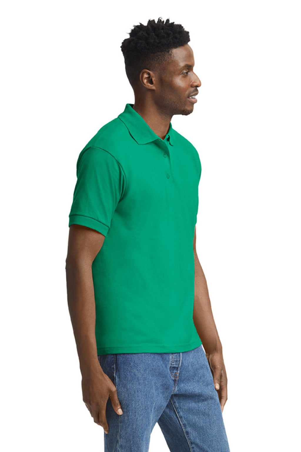 Gildan 8800 Mens DryBlend Moisture Wicking Short Sleeve Polo Shirt Kelly Green Model Side