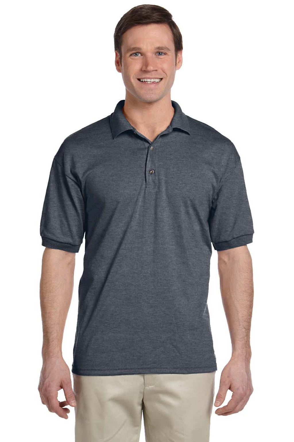 Gildan 8800 Mens DryBlend Moisture Wicking Short Sleeve Polo Shirt Heather Dark Grey Model Front