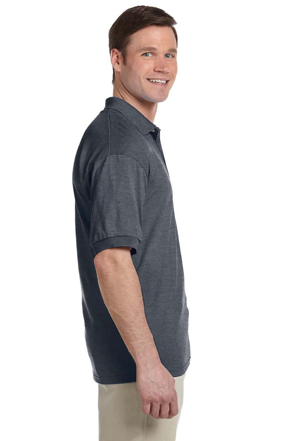 Gildan 8800 Mens DryBlend Moisture Wicking Short Sleeve Polo Shirt Heather Dark Grey Model Side