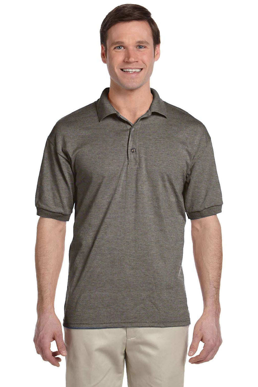 Gildan 8800 Mens DryBlend Moisture Wicking Short Sleeve Polo Shirt Heather Graphite Grey Model Front