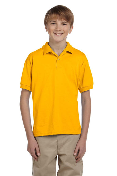 Gildan 8800B Youth DryBlend Moisture Wicking Short Sleeve Polo Shirt Gold Model Front