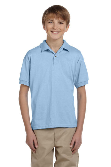 Gildan 8800B Youth DryBlend Moisture Wicking Short Sleeve Polo Shirt Light Blue Model Front