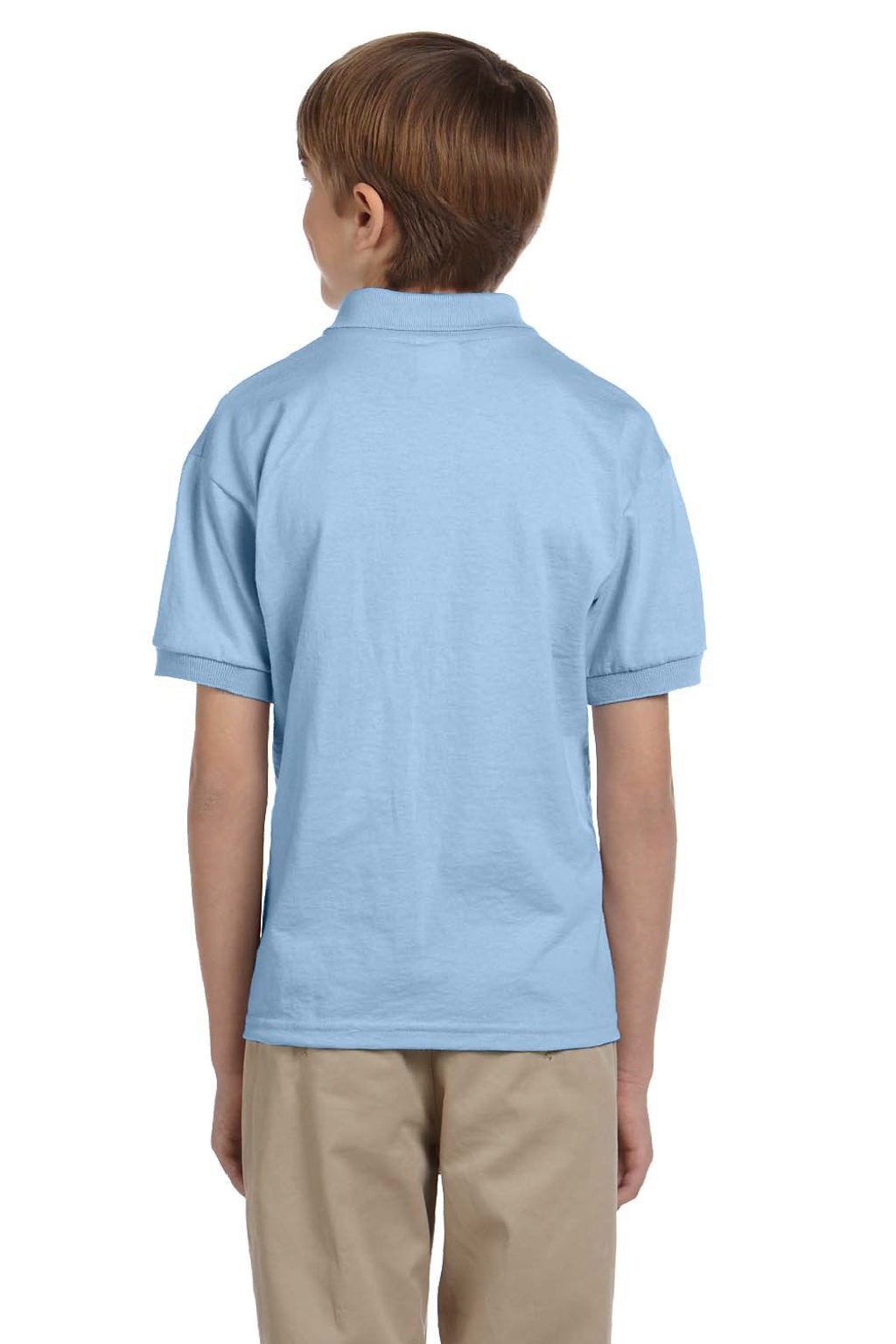 Gildan 8800B Youth DryBlend Moisture Wicking Short Sleeve Polo Shirt Light Blue Model Back