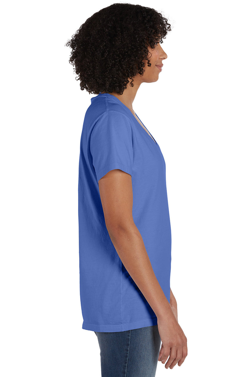 ComfortWash By Hanes GDH125 Mens Garment Dyed Short Sleeve V-Neck T-Shirt Deep Forte Blue Model Side
