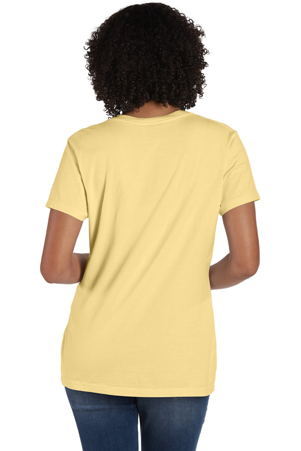 ComfortWash By Hanes GDH125 Mens Garment Dyed Short Sleeve V-Neck T-Shirt Summer Squash Yellow Model Back