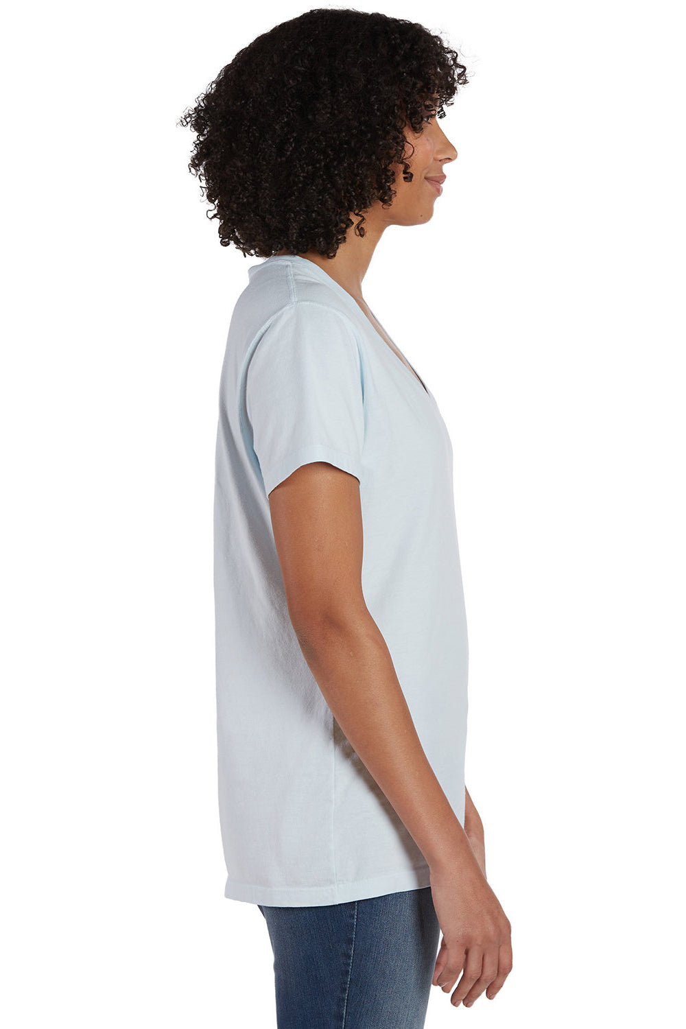 ComfortWash By Hanes GDH125 Mens Garment Dyed Short Sleeve V-Neck T-Shirt Soothing Blue Model Side