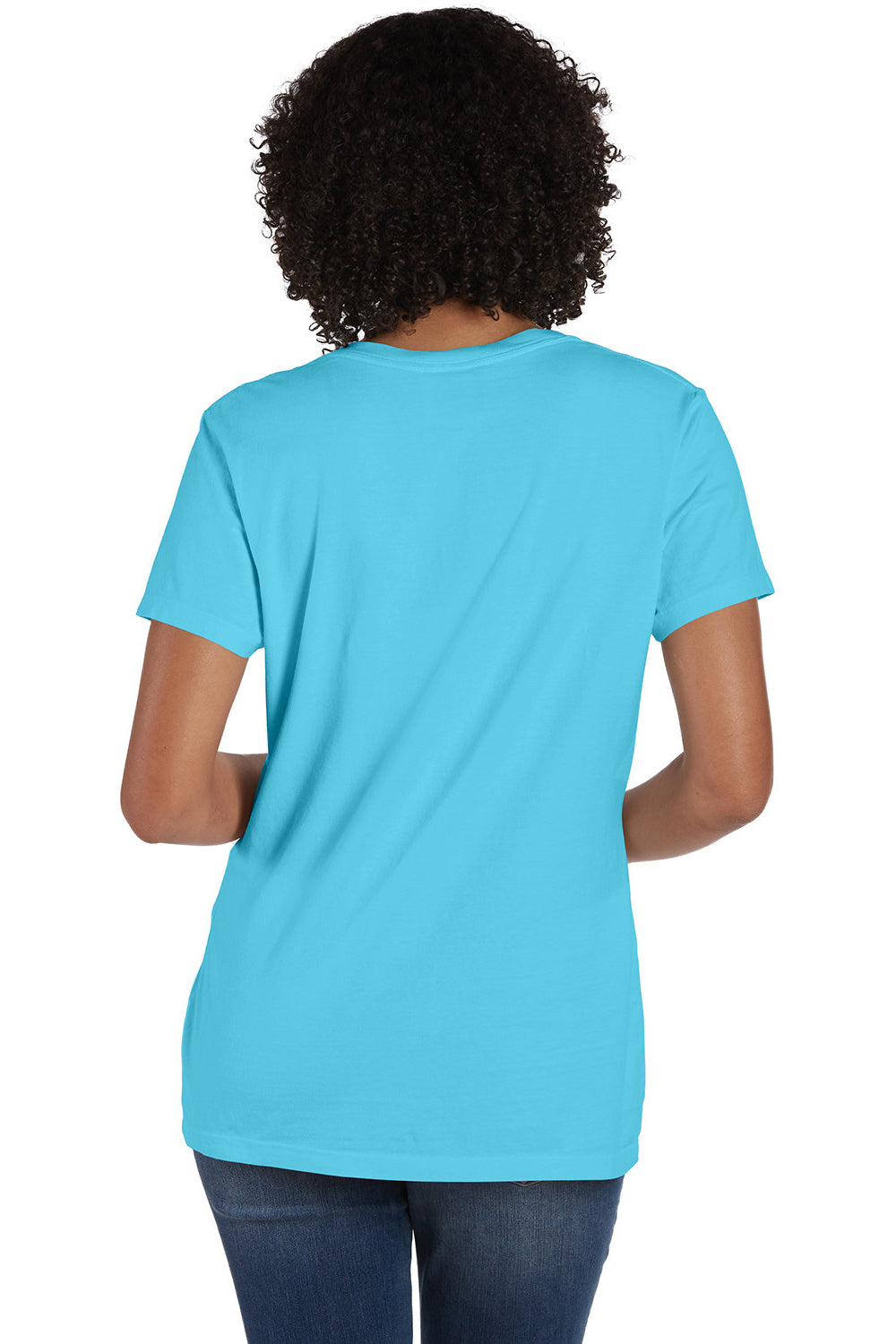 ComfortWash By Hanes GDH125 Mens Garment Dyed Short Sleeve V-Neck T-Shirt Freshwater Blue Model Back