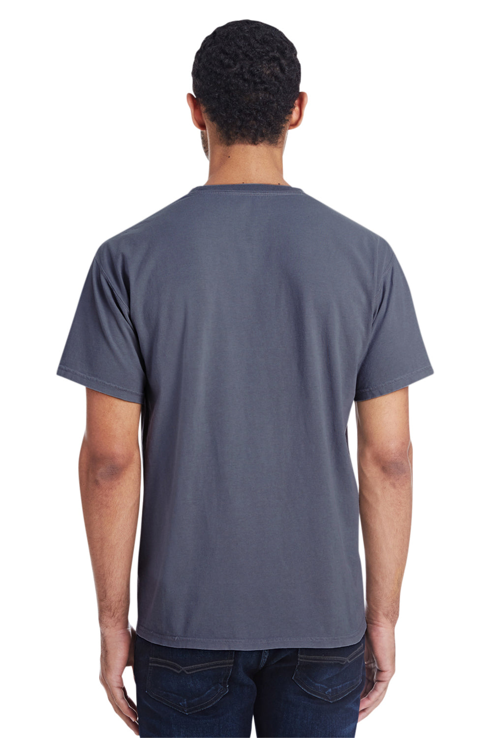 ComfortWash By Hanes GDH150 Mens Short Sleeve Crewneck T-Shirt w/ Pocket Anchor Slate Blue Model Back