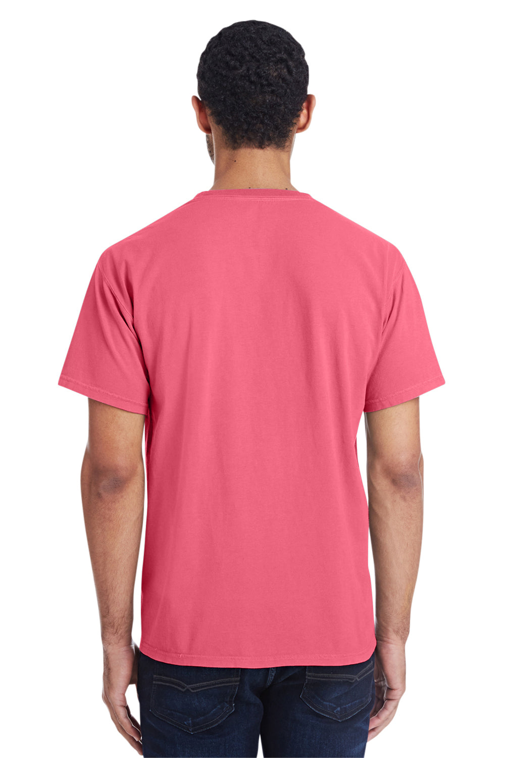 ComfortWash By Hanes GDH150 Mens Short Sleeve Crewneck T-Shirt w/ Pocket Crimson Fall Model Back