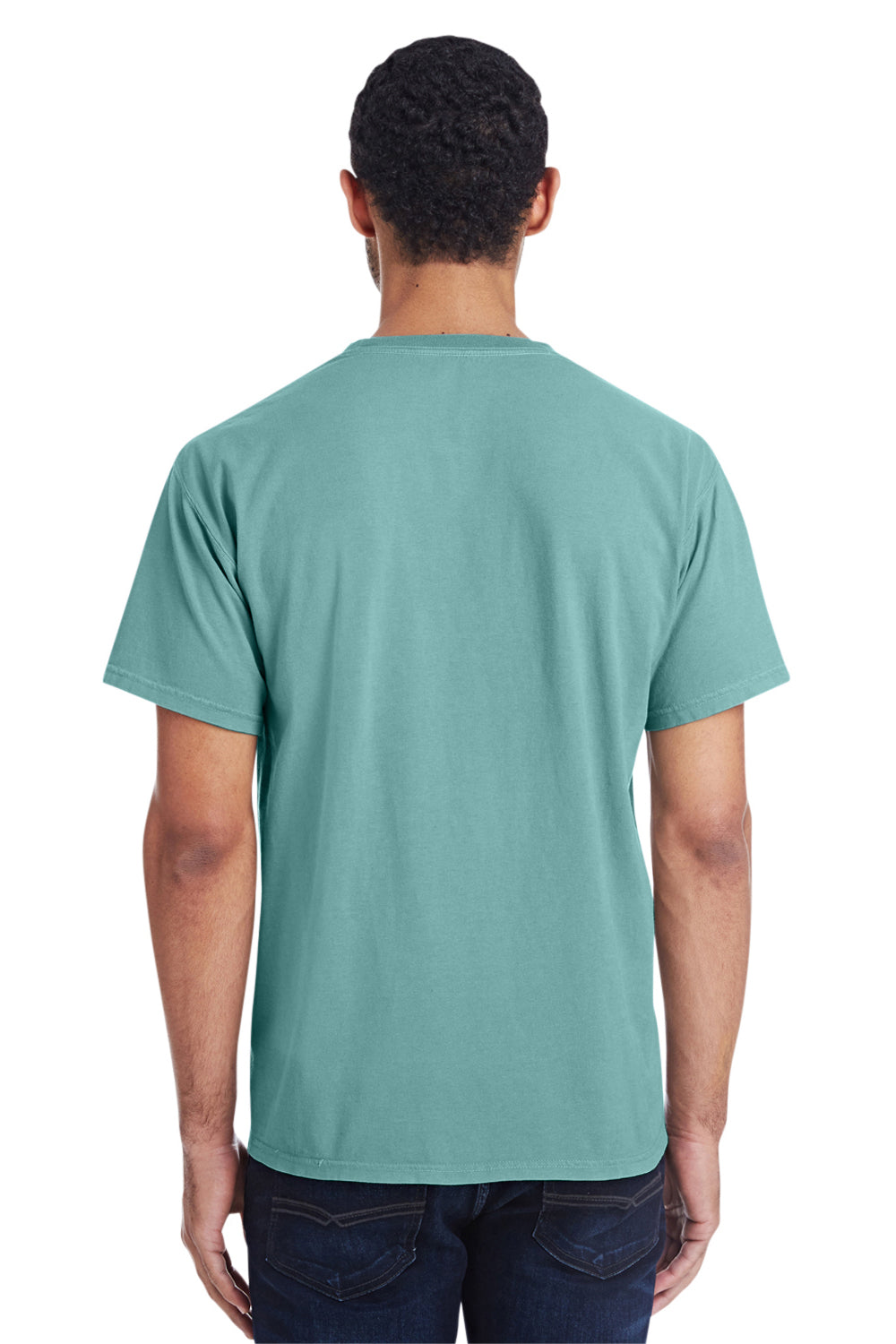 ComfortWash By Hanes GDH150 Mens Short Sleeve Crewneck T-Shirt w/ Pocket Spanish Moss Green Model Back