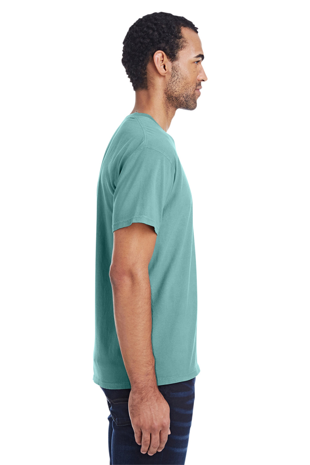 ComfortWash By Hanes GDH150 Mens Short Sleeve Crewneck T-Shirt w/ Pocket Spanish Moss Green Model Side