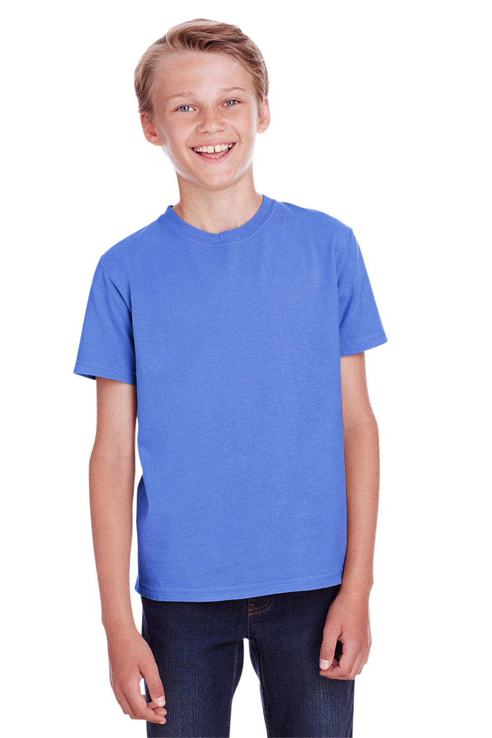 ComfortWash By Hanes GDH175 Youth Short Sleeve Crewneck T-Shirt Deep Forte Blue Model Front