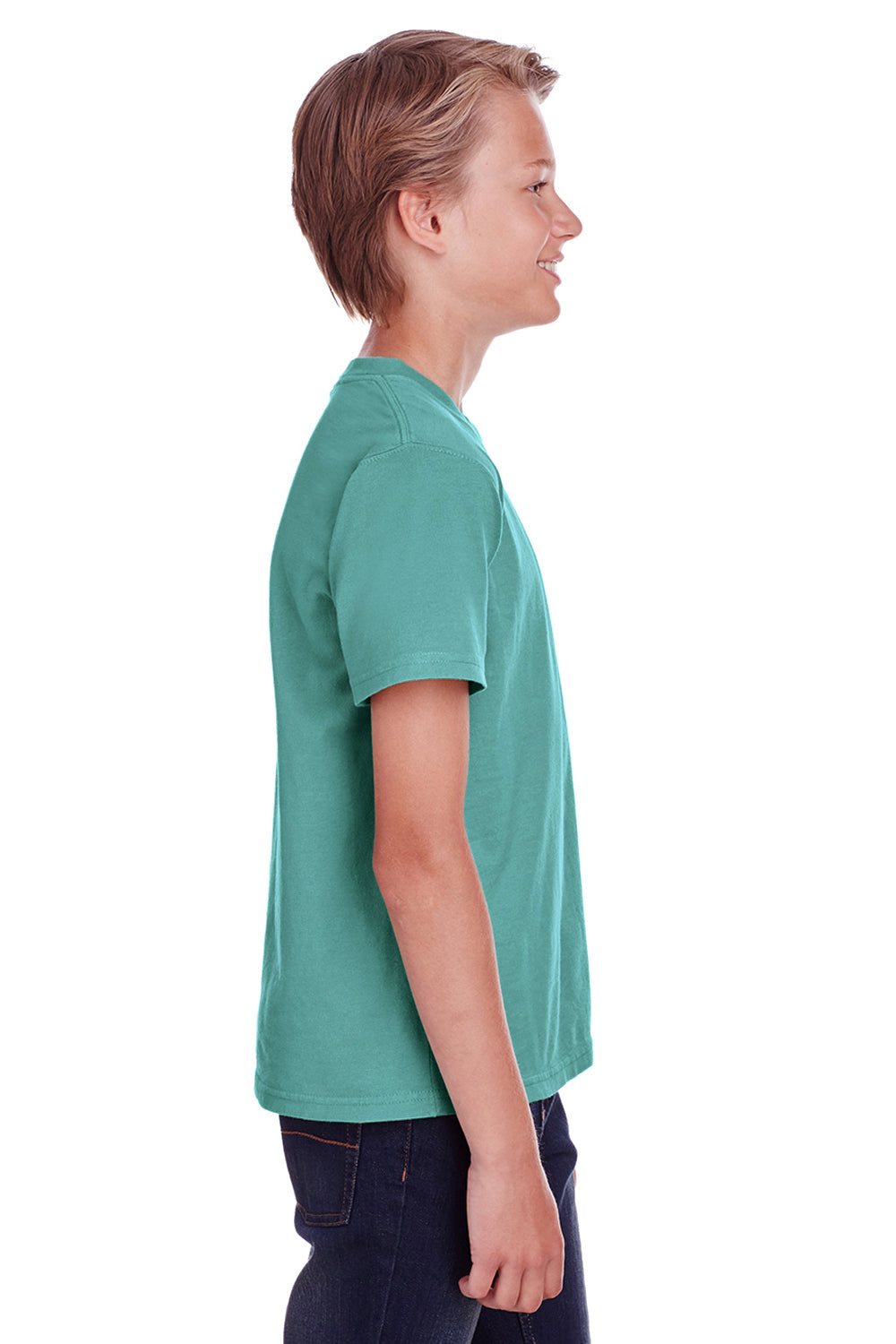 ComfortWash By Hanes GDH175 Youth Short Sleeve Crewneck T-Shirt Spanish Moss Green Model Side
