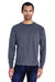 ComfortWash By Hanes GDH250 Mens Long Sleeve Crewneck T-Shirt w/ Pocket Anchor Slate Blue Model Front