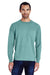 ComfortWash By Hanes GDH250 Mens Long Sleeve Crewneck T-Shirt w/ Pocket Spanish Moss Green Model Front
