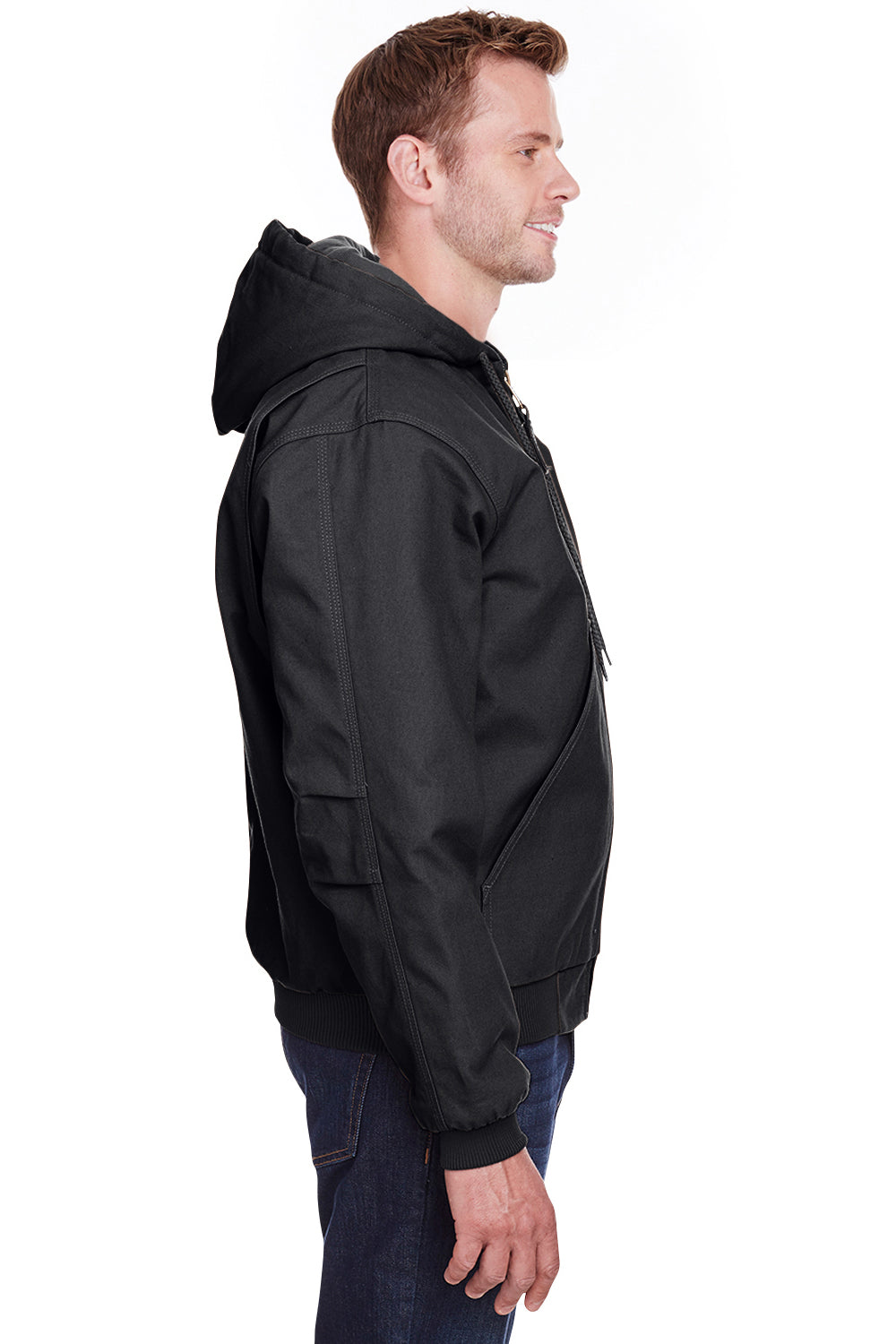 Berne HJ51 Mens Heritage Duck Water Resistant Full Zip Hooded Jacket Black Model Side