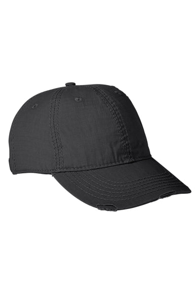 Adams IM101 Mens Distressed Adjustable Hat Black Flat Front