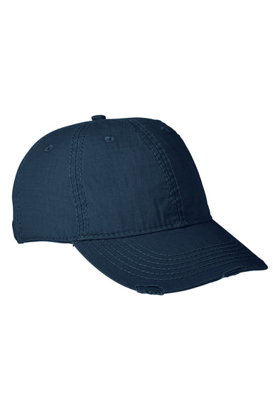 Adams IM101 Mens Distressed Adjustable Hat Navy Blue Flat Front