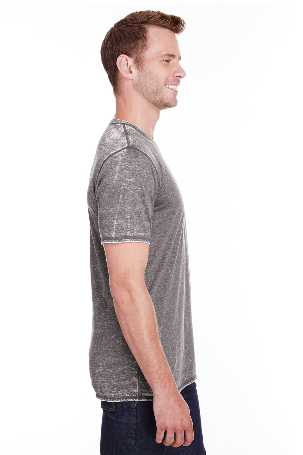 J America JA8115/8115 Mens Vintage Zen Jersey Short Sleeve Crewneck T-Shirt Cement Grey Model Side