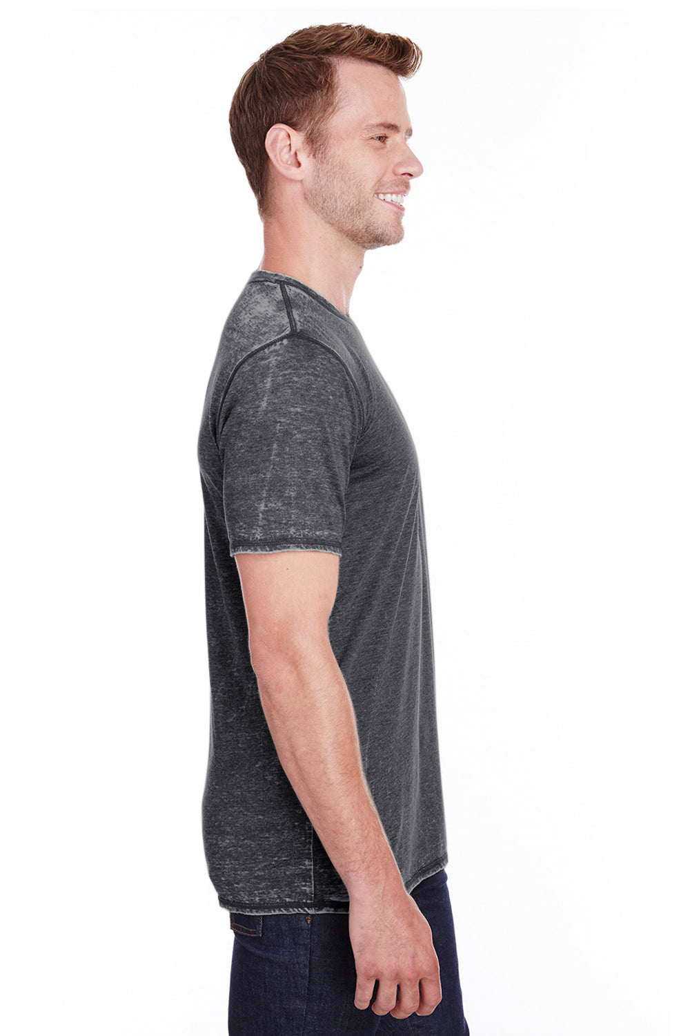 J America JA8115/8115 Mens Vintage Zen Jersey Short Sleeve Crewneck T-Shirt Twisted Black Model Side