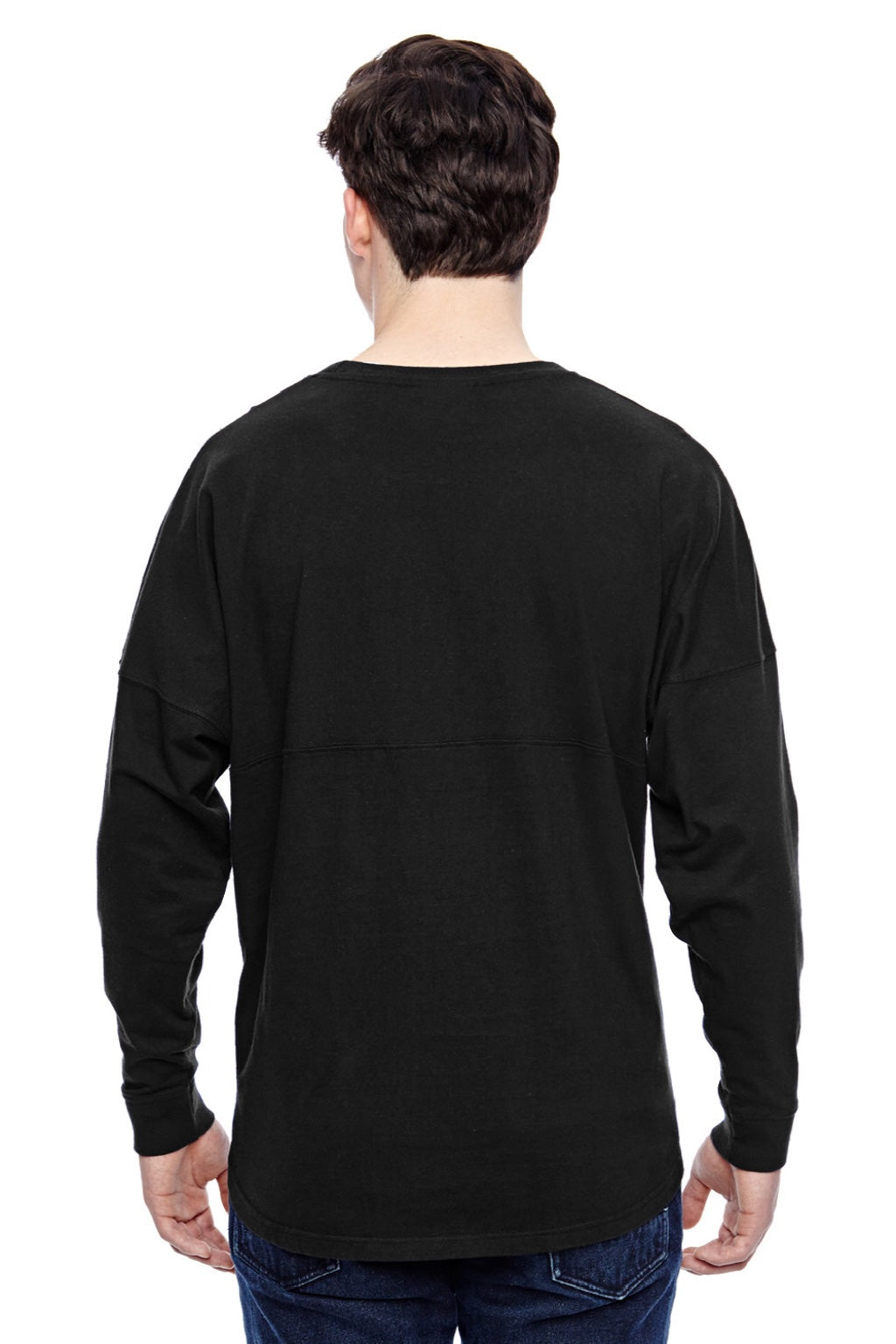 J America 8229 Mens Game Day Jersey Long Sleeve Crewneck T-Shirt Black Model Back
