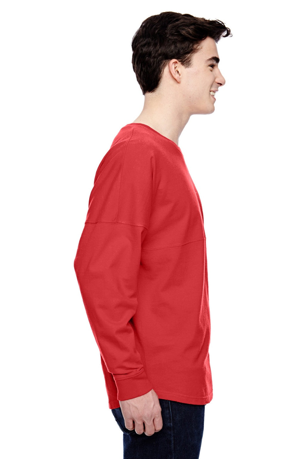 J America 8229 Mens Game Day Jersey Long Sleeve Crewneck T-Shirt Red Model Side