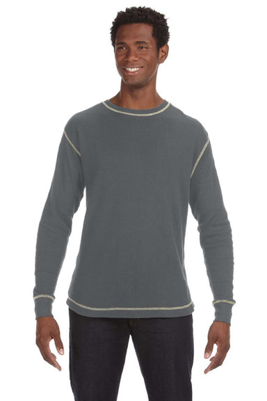 J America 8238 Mens Vintage Thermal Long Sleeve Crewneck T-Shirt Heather Charcoal Grey Model Front
