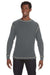 J America 8238 Mens Vintage Thermal Long Sleeve Crewneck T-Shirt Heather Charcoal Grey Model Front