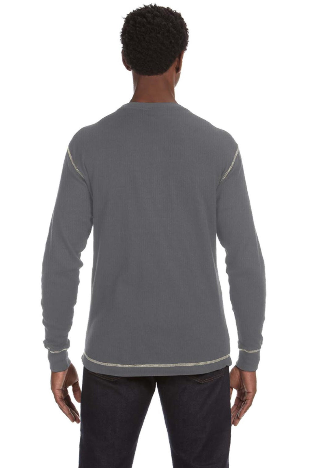J America 8238 Mens Vintage Thermal Long Sleeve Crewneck T-Shirt Heather Charcoal Grey Model Back