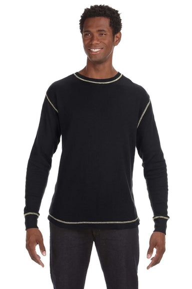 J America 8238 Mens Vintage Thermal Long Sleeve Crewneck T-Shirt Black Model Front