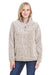 J America 8451 Womens Epic Sherpa Fleece 1/4 Zip Sweatshirt Heather Oatmeal Model Front