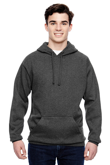 J America JA8815/8815 Mens Tailgate Fleece Hooded Sweatshirt Hoodie w/ Pouch Pocket Heather Charcoal Grey Model Front