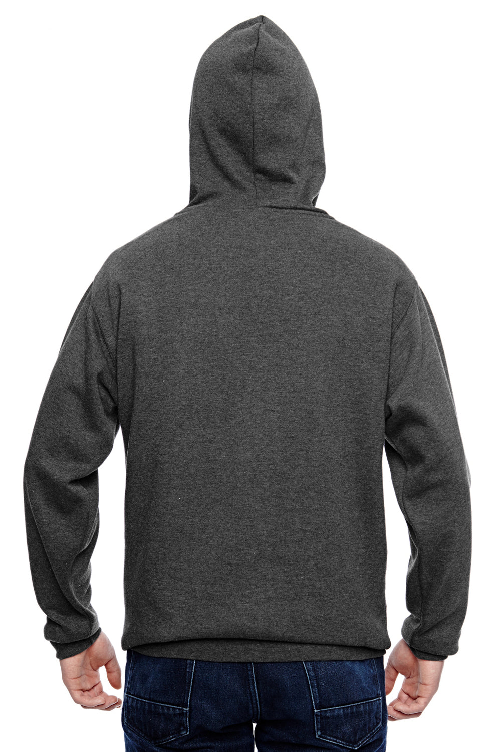 J America JA8815/8815 Mens Tailgate Fleece Hooded Sweatshirt Hoodie w/ Pouch Pocket Heather Charcoal Grey Model Back