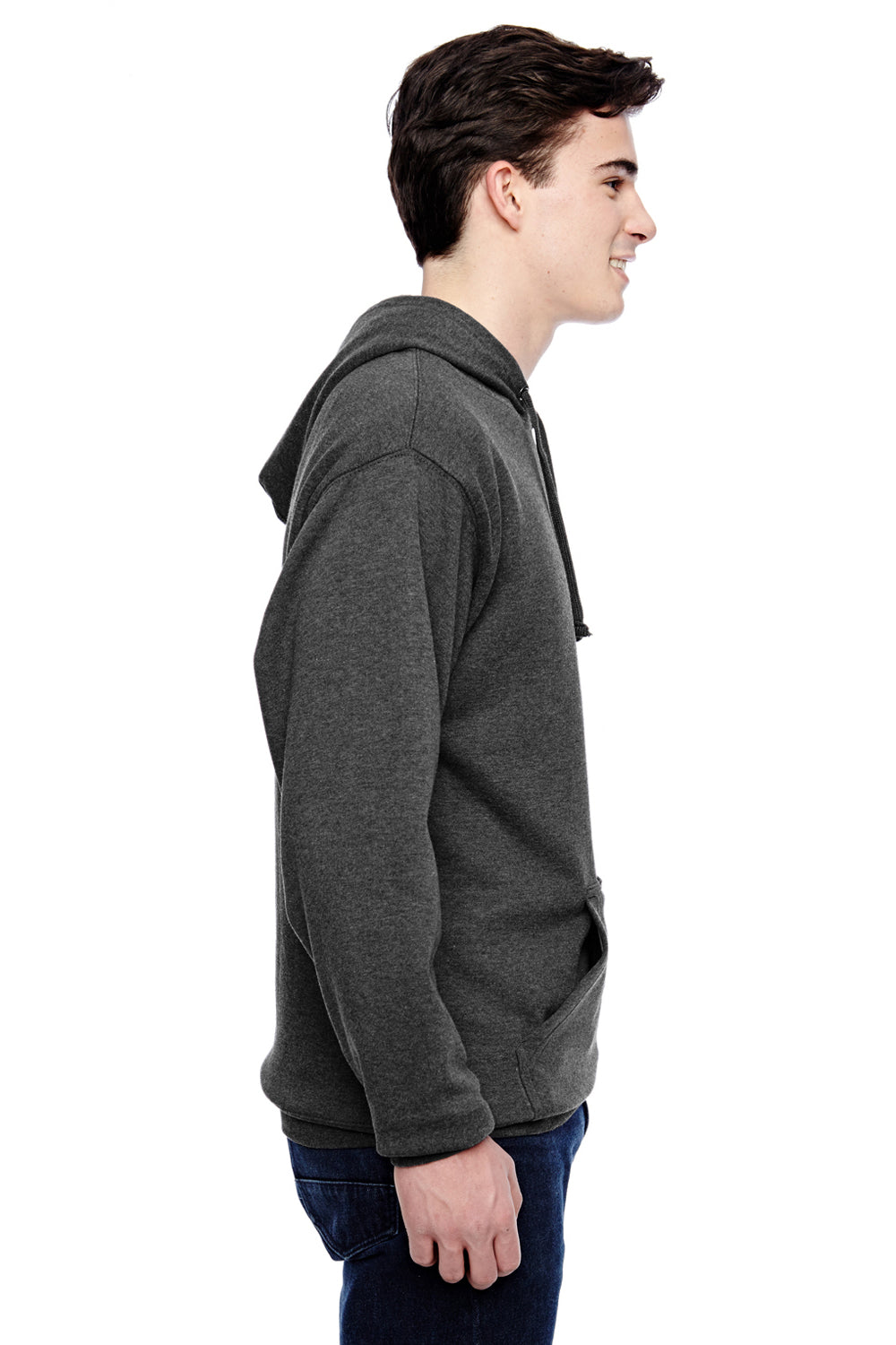 J America JA8815/8815 Mens Tailgate Fleece Hooded Sweatshirt Hoodie w/ Pouch Pocket Heather Charcoal Grey Model Side