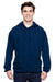 J America JA8815/8815 Mens Tailgate Fleece Hooded Sweatshirt Hoodie w/ Pouch Pocket Navy Blue Model Front
