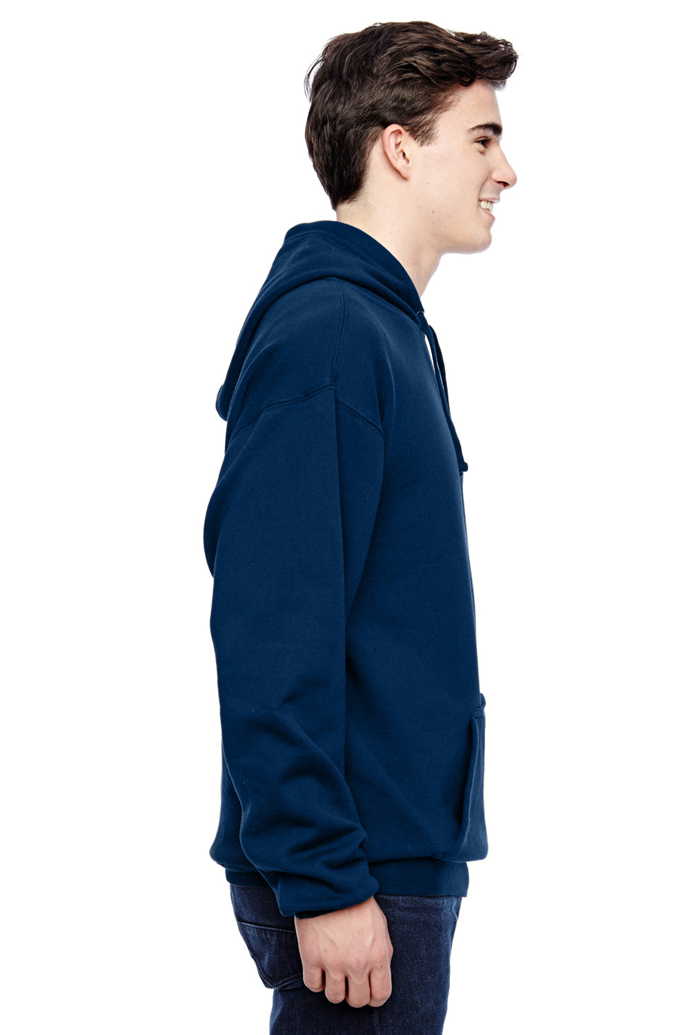 J America JA8815/8815 Mens Tailgate Fleece Hooded Sweatshirt Hoodie w/ Pouch Pocket Navy Blue Model Side