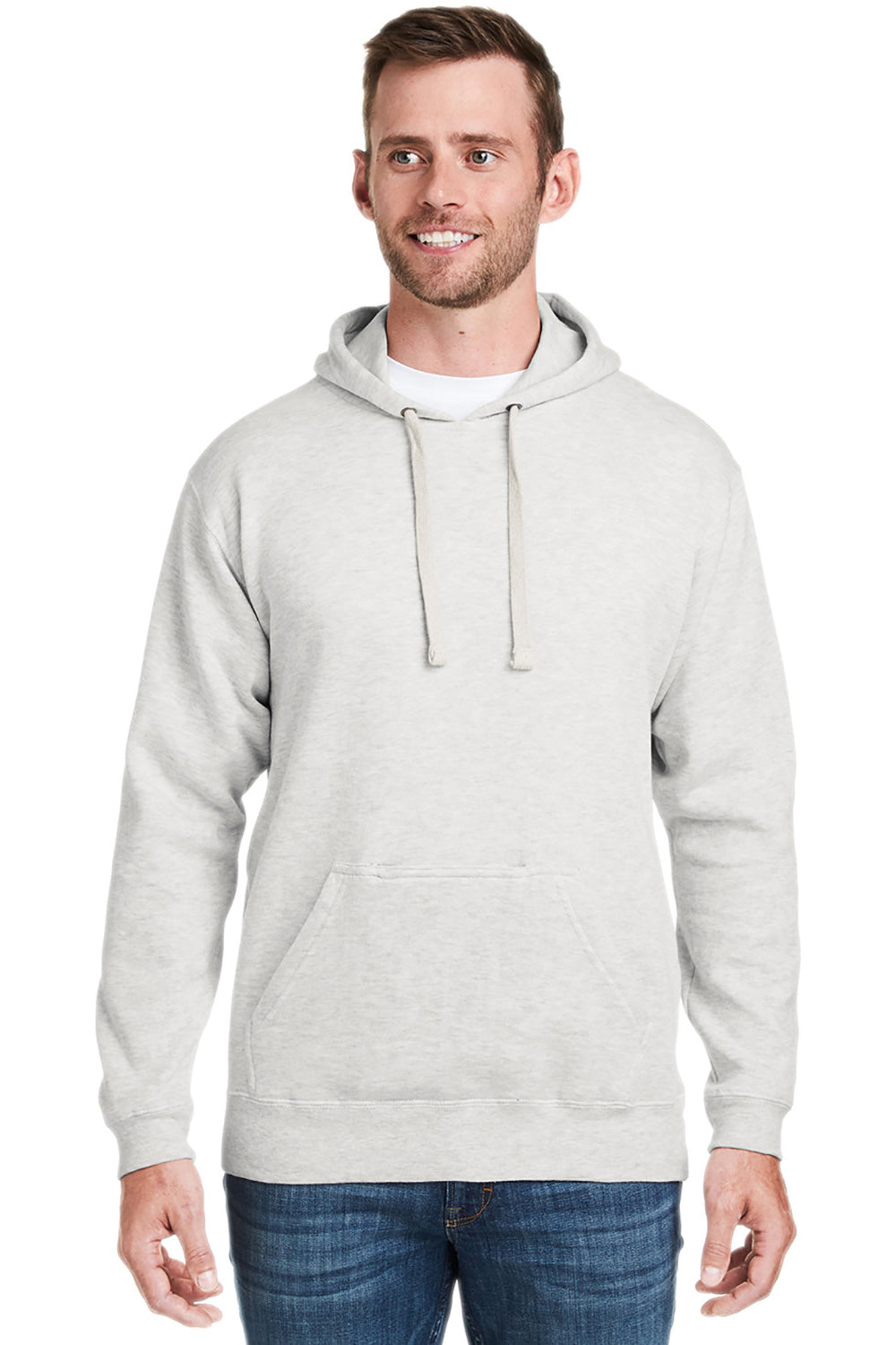 J America JA8815/8815 Mens Tailgate Fleece Hooded Sweatshirt Hoodie w/ Pouch Pocket Heather Oatmeal Model Front