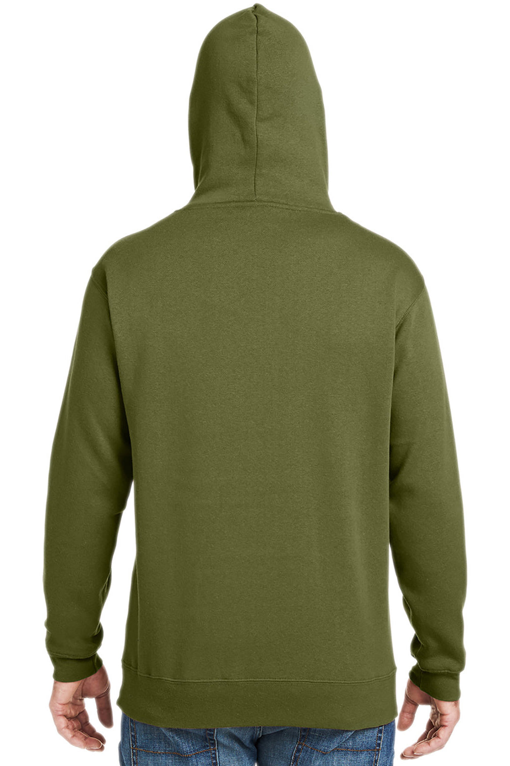 J America JA8815/8815 Mens Tailgate Fleece Hooded Sweatshirt Hoodie w/ Pouch Pocket Olive Green Model Back