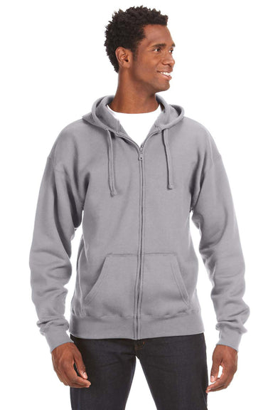 J America JA8821/8821 Mens Premium Fleece Full Zip Hooded Sweatshirt Hoodie w/ Pockets Oxford Grey Model Front