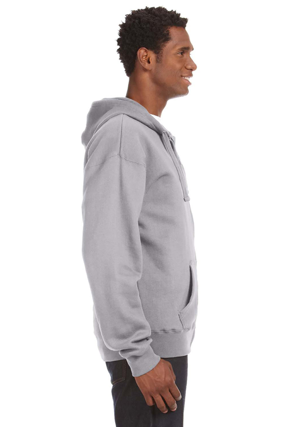 J America JA8821/8821 Mens Premium Fleece Full Zip Hooded Sweatshirt Hoodie w/ Pockets Oxford Grey Model Side