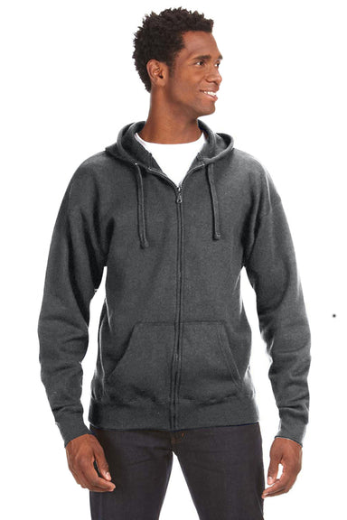 J America JA8821/8821 Mens Premium Fleece Full Zip Hooded Sweatshirt Hoodie w/ Pockets Charcoal Grey Model Front
