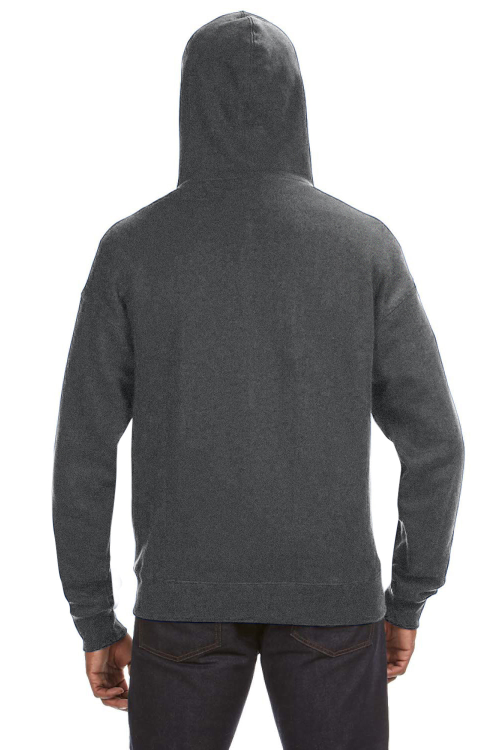 J America JA8821/8821 Mens Premium Fleece Full Zip Hooded Sweatshirt Hoodie w/ Pockets Charcoal Grey Model Back