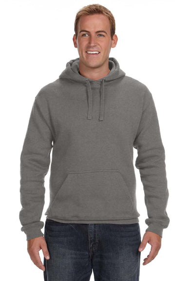 J America 8824 Mens Premium Fleece Hooded Sweatshirt Hoodie w/ Pouch Pocket Heather Charcoal Grey Model Front