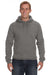 J America 8824 Mens Premium Fleece Hooded Sweatshirt Hoodie w/ Pouch Pocket Heather Charcoal Grey Model Front